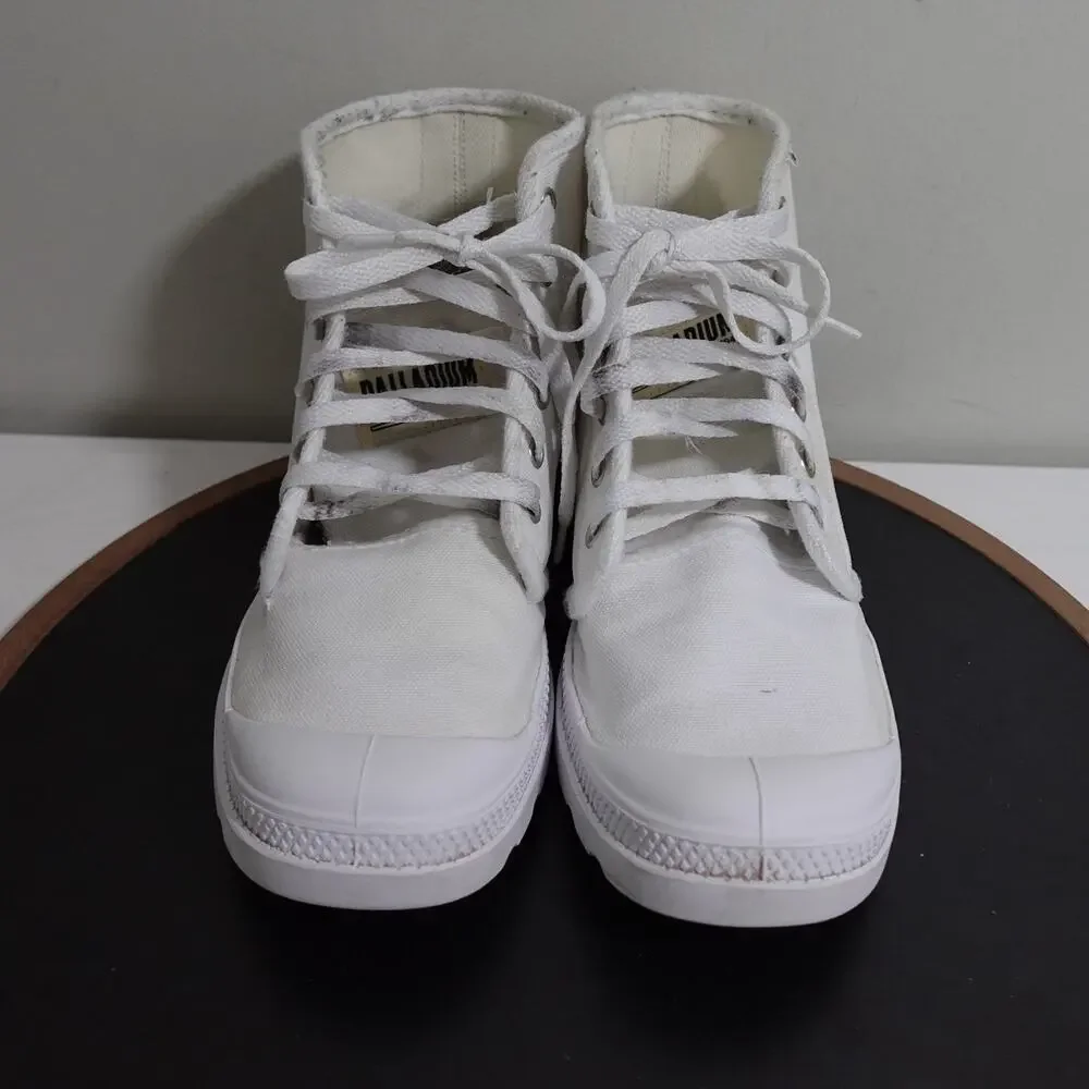 Palladium Pampa Hi Boots Women 9 / Men 7.5‎ White Canvas Lace-Up Rugged Sole